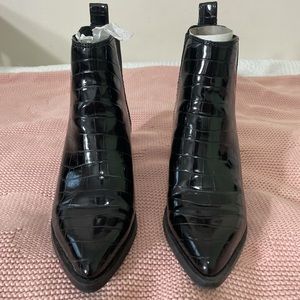 Black faux alligator skin booties